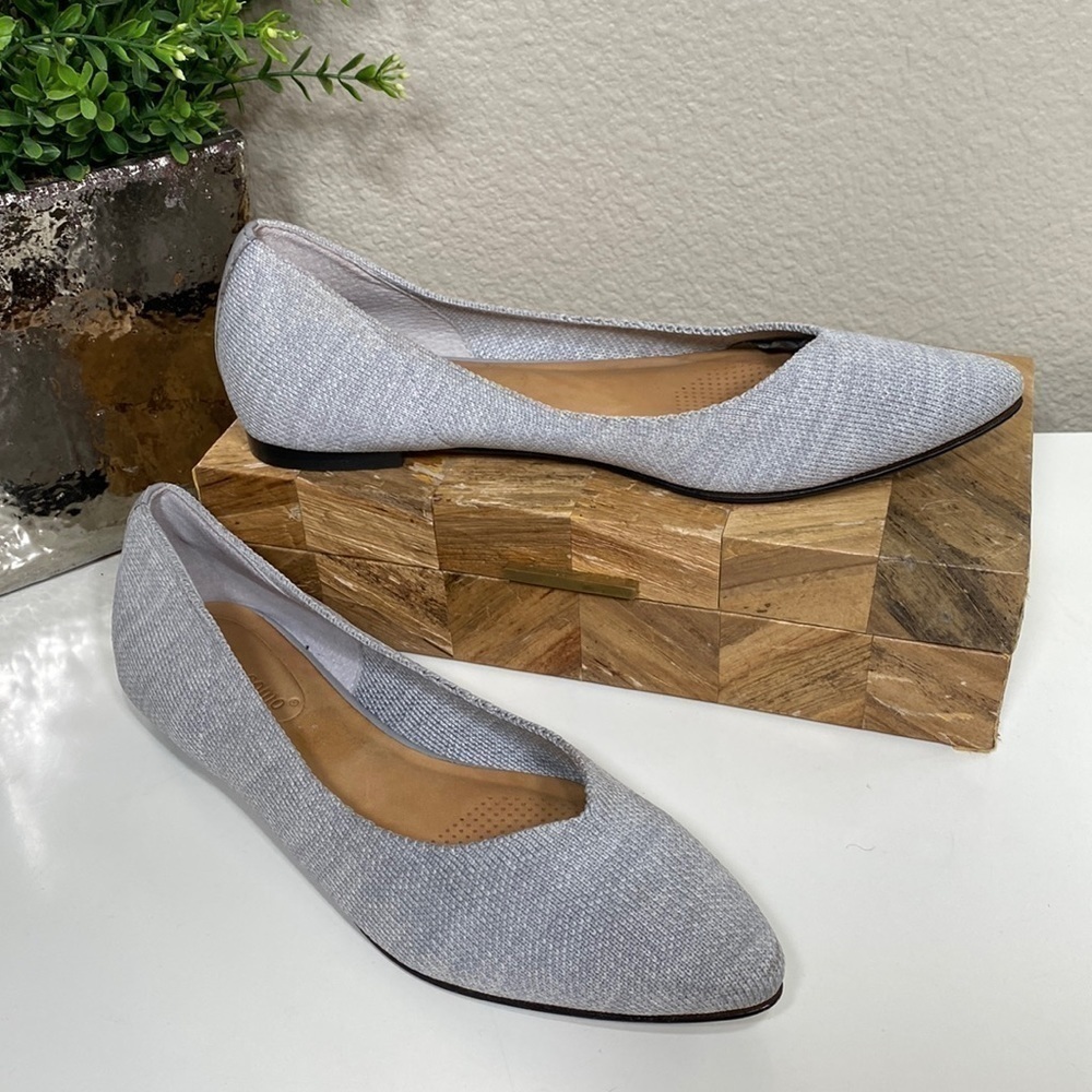 Corso Como Julia Pointed Toe Flats Gray Woven Fabric Slip On Shoes Size 8